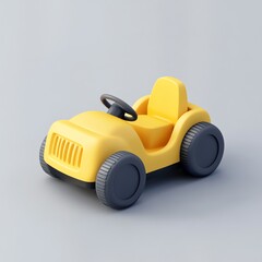 Obraz premium Cute yellow toy car with a simple, rounded design and black wheels, isolated on a neutral background.