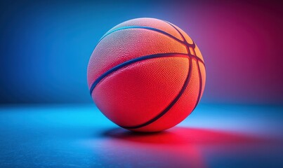Obraz premium Basketball on court with neon lighting, ideal for sports ads
