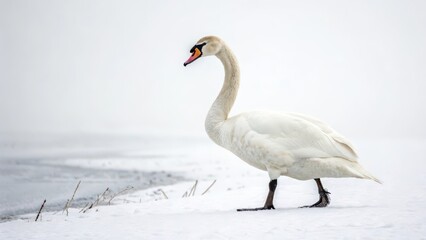 Obraz premium White Swan on Snow