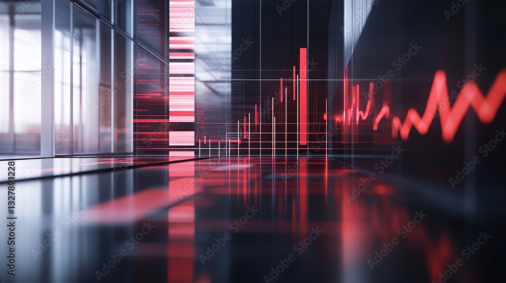 Poster abstract red data visualization in modern futuristic space