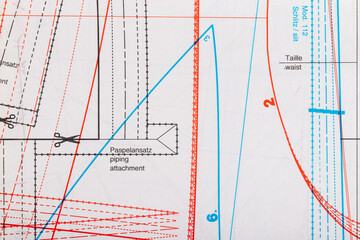 Fototapeta premium Professional blueprint on white paper, abstract background with lines and curves