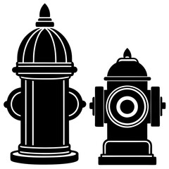 Fire Hydrants and Standpipe Black Vector Illustration