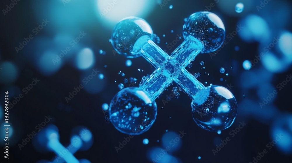 Poster abstract blue glass molecule structure 3d rendering
