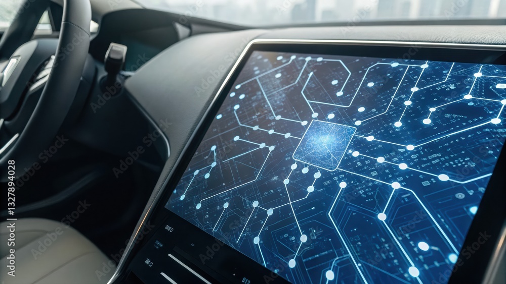 Poster high-tech car dashboard featuring a sophisticated digital interface with intuitive controls displaye