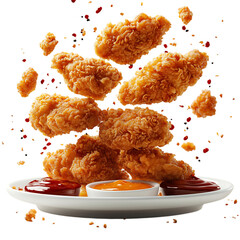 A Crispy Chicken Tenders Platter with Dipping Sauces Isolated on Transparent Background