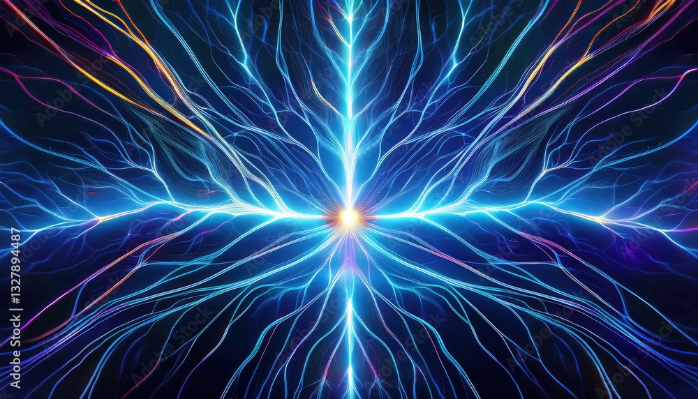Aufkleber glowing blue and pink light representing concept mapping and neural expansion in abstract design
