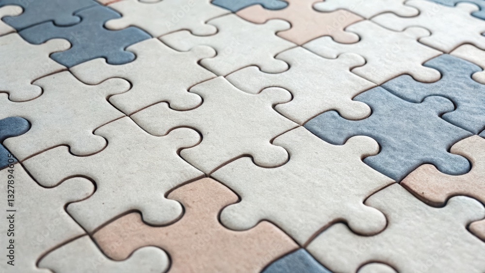 Poster single puzzle piece isolated on a seamless pattern background symbolizing individuality and fit