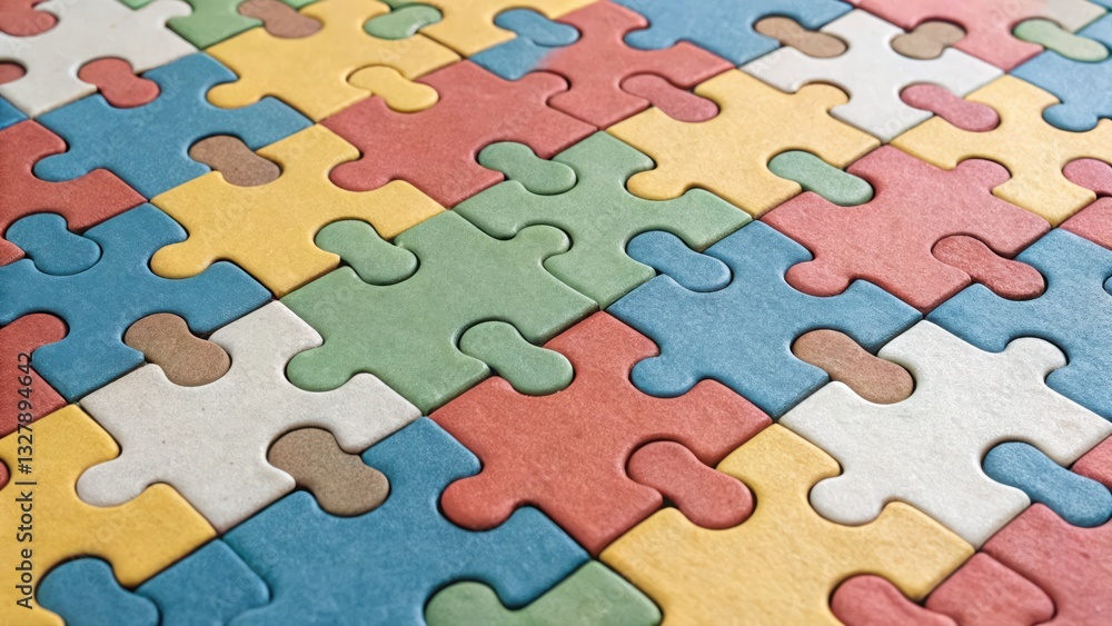 Poster conceptual puzzle pieces arranged in a seamless pattern representing problem solving and strategy