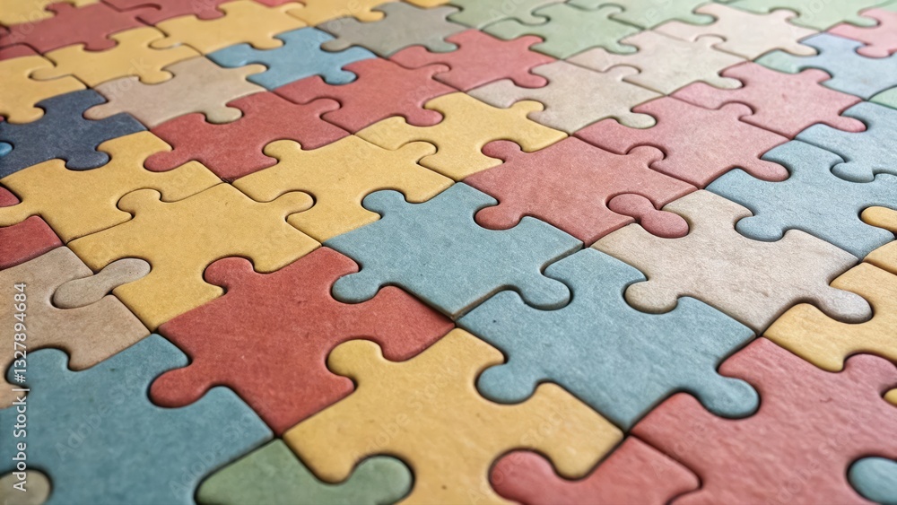 Poster colorful puzzle displaying interconnected pieces in a seamless pattern representing collaboration