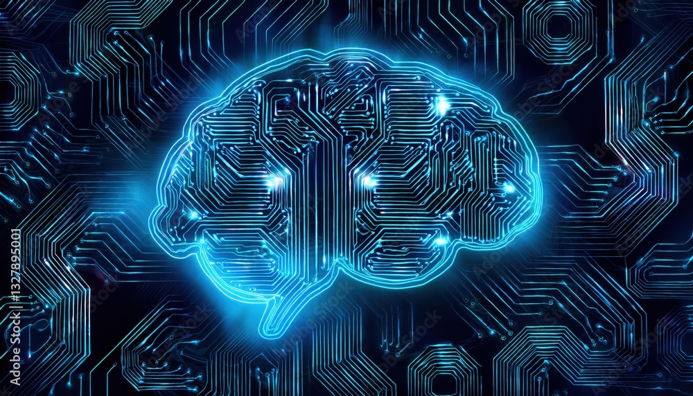 Poster brain on a circuit board illustrating advanced ai concepts and interconnected digital frameworks