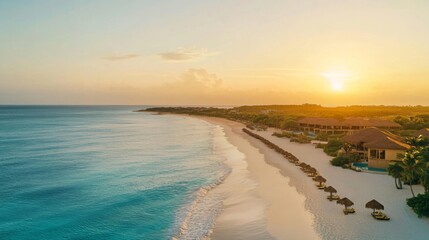 Aerial View of Tropical Beach Sunset