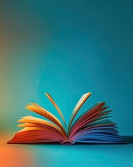 Open book with pages gently flipping on colorful background for Book Day