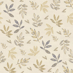 Seamless botanical leaf pattern in beige and muted blue tones