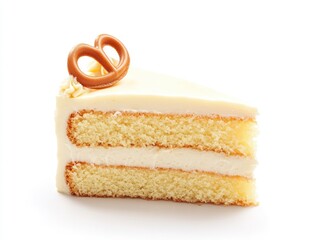 A Delicious Slice of Vanilla Cake with Pretzel Topping