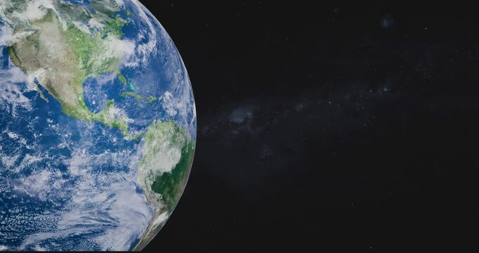 Solar system planet Earth rotating in outer space with copy space at right. Suitable for education usage, 4K loop video footage. Elements of this image furnished by NASA	