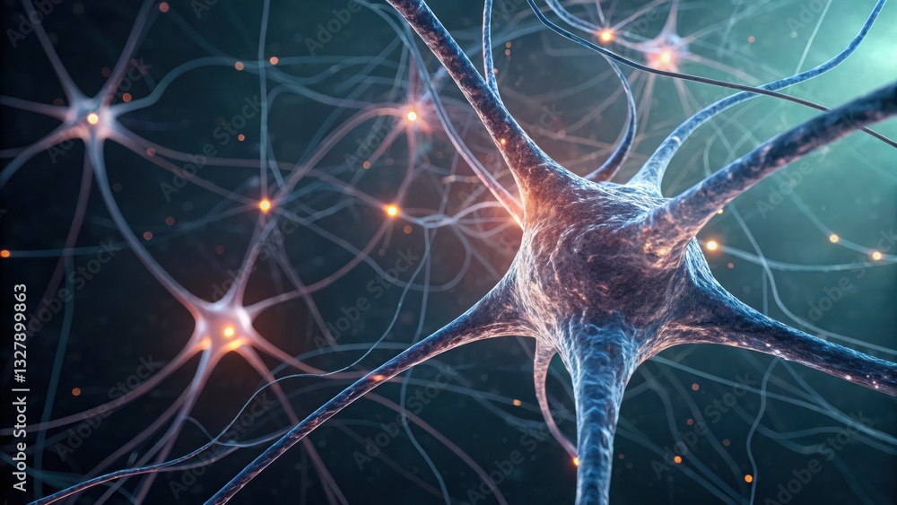 Poster close-up of neurons and nerve cells illustrating intricate brain functions and neural connections