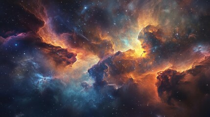 Fototapeta premium Cosmic Nebula with Vibrant Orange and Blue Hues