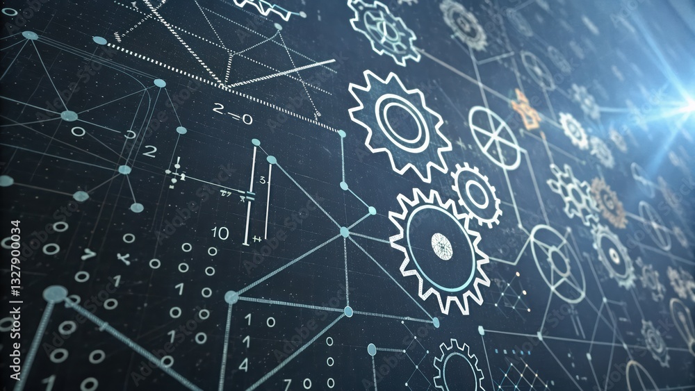 Poster wall covered in numbers symbolizing high-tech problem solving and data analysis in modern society