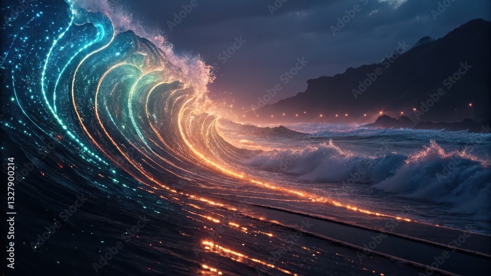 Poster artistic wave design in a seamless pattern representing innovation and algorithmic driven motion