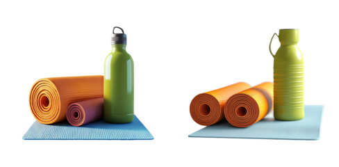 Two Sets of Yoga Mats and Water Bottles for Fitness Enthusiasts