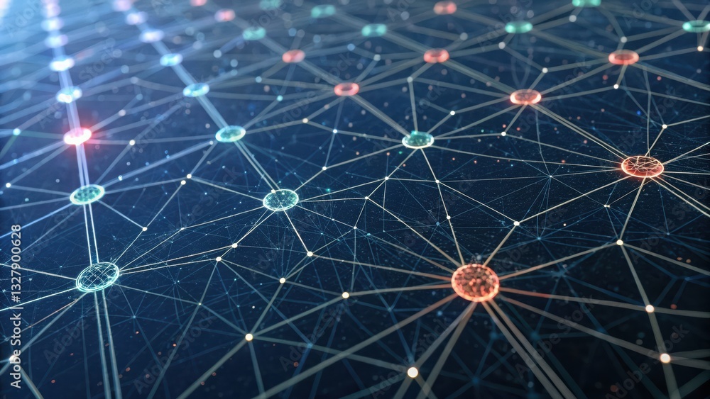 Poster elegant network of connected lines depicting quantum inspired mind mapping in a seamless pattern