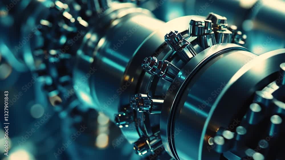 Poster exploring intricate machinery in a futuristic technology workshop showcasing advanced engineering ma