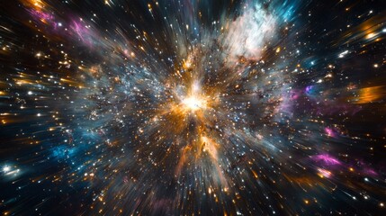 Obraz premium Cosmic Explosion: Vibrant Nebula with Starburst and Dynamic Light Effects