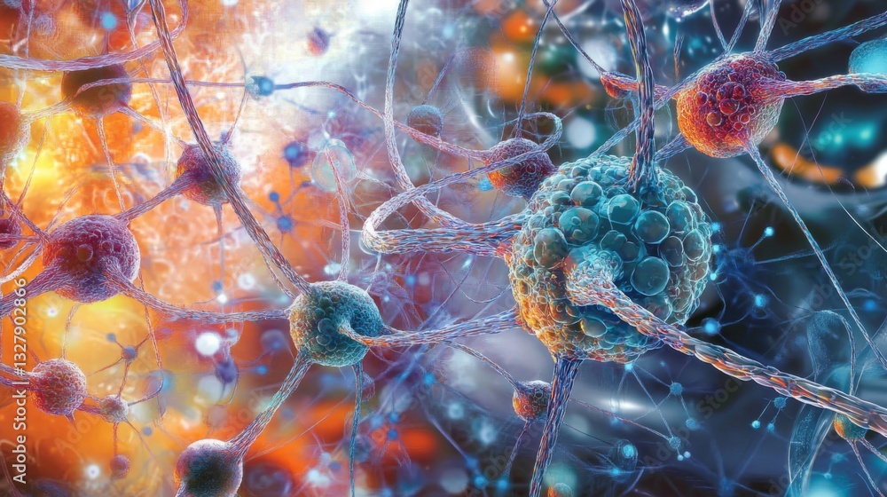 Poster intricate neural network: microscopic view of interconnected neurons