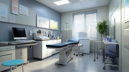 A modern examination room provides a clean and sterile environment