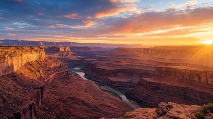 Fototapeta premium Canyon River Sunset Landscape Panorama