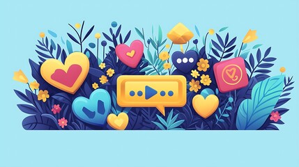 Fototapeta premium Social media icons with floral design