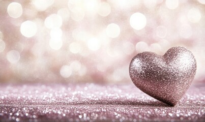 Fototapeta premium Glittery heart on sparkling background for Valentine's Day cards