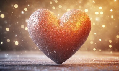 Obraz premium Glowing heart on wooden surface with bokeh background for romantic designs