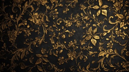 Black And Gold Floral Damask Pattern Texture Background