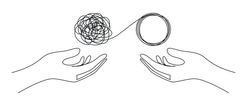 Continuous one line drawing of mental health concept. Chaotically tangled line and untied knot in form of circle. Unravels bad mental health. Doodle Vector illustration - Powered by Adobe