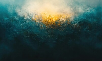 Fototapeta premium Golden light breaking through dark, misty forest, ideal for backgrounds