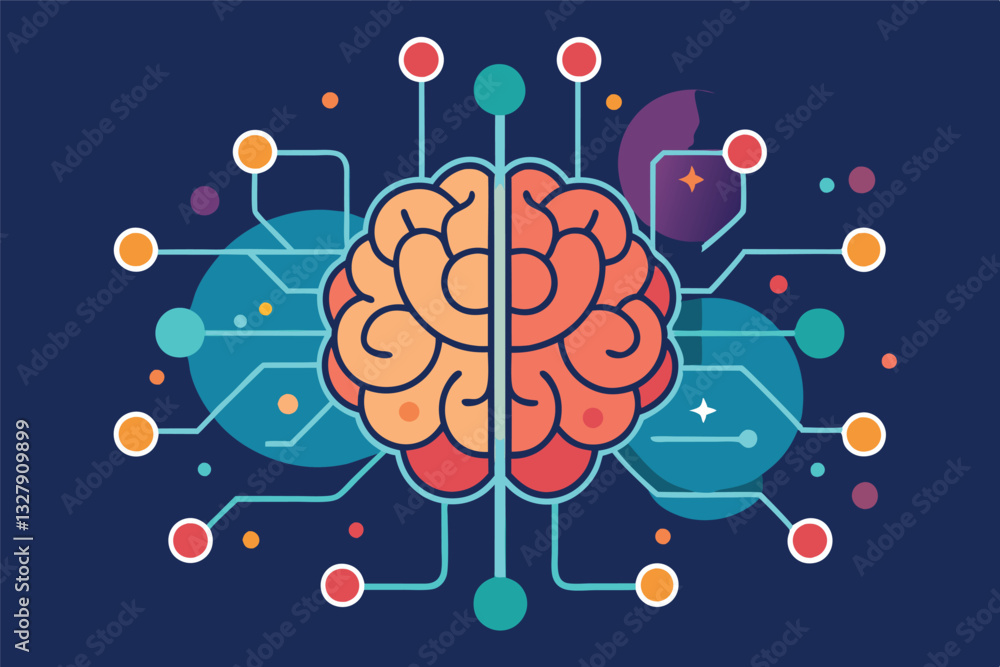 Aufkleber Creative illustration of a brain with digital connections representing technology and innovation in the field of neuroscience