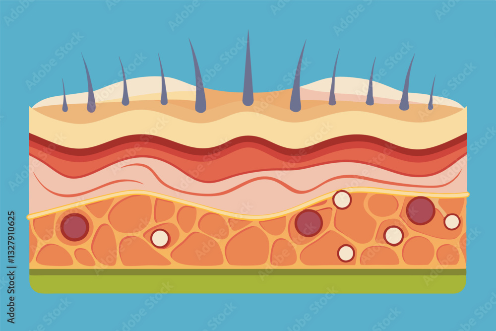 Poster illustration of the layers of human skin with detailed textures and colors in a vector format suitab