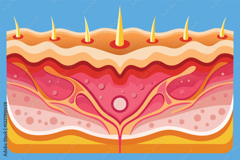 Poster illustration of the layers of human skin with detailed textures and colors in a vector format suitab