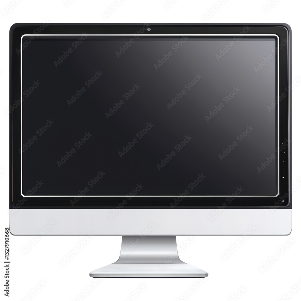 Poster modern desktop monitor with sleek stand in workspace setting for creative professionals, isolated on