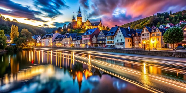 Long Exposure Night Photography of Kalkar Cityscape, Germany