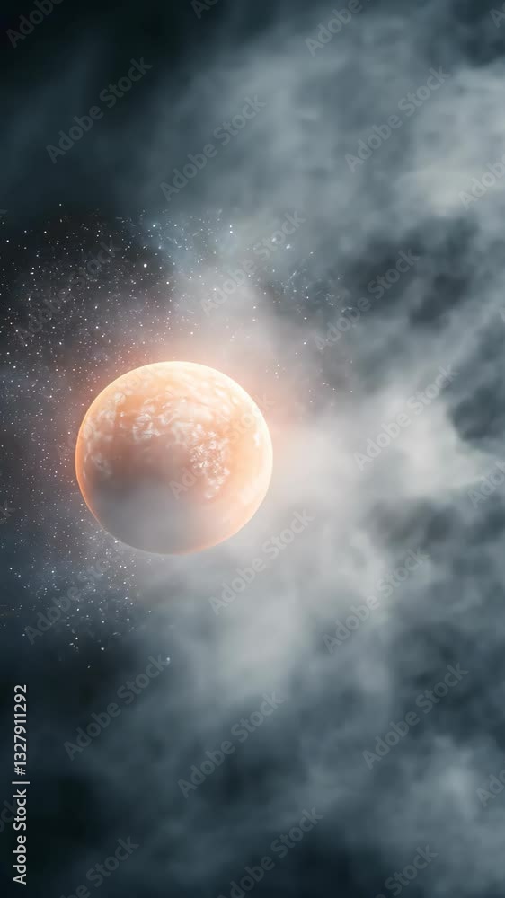 Poster dynamic 3d animation of high-speed ball in space with dramatic lighting and stellar effects for mode