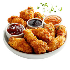 Crispy Chicken Tenders Platter with Dipping Sauces Isolated on Transparent Background