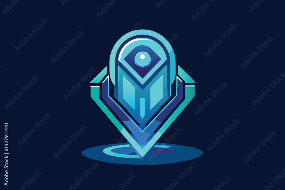 Poster stylized blue vector logo with geometric shapes representing technology and innovation in a modern d