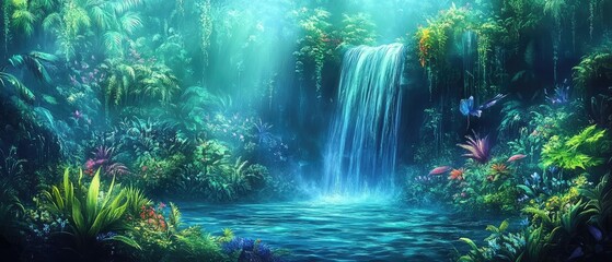 Obraz premium Enchanted Waterfall in Lush Tropical Paradise