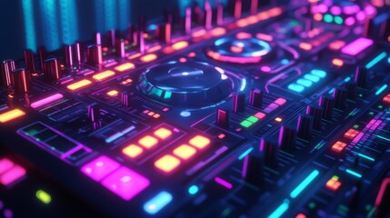 Obraz premium Neon DJ Mixer with Colorful Controls and Lights