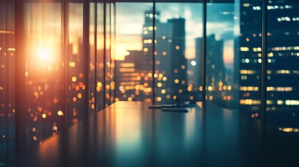 Empty Modern Office with City Sunset View
