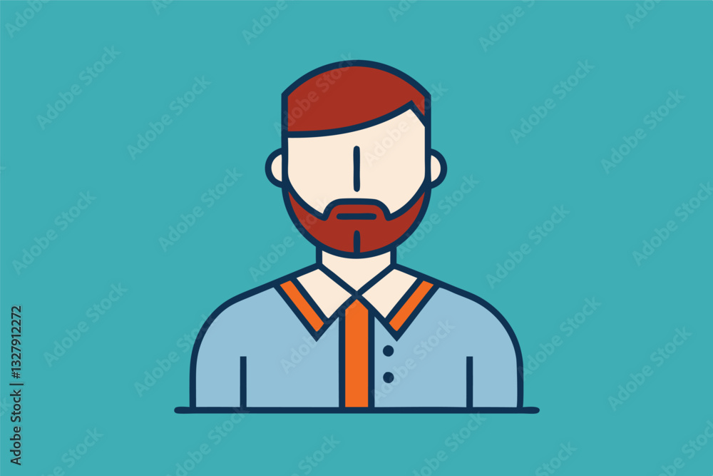 Poster character illustration of a young man with a beard wearing a modern outfit in a minimalistic design 