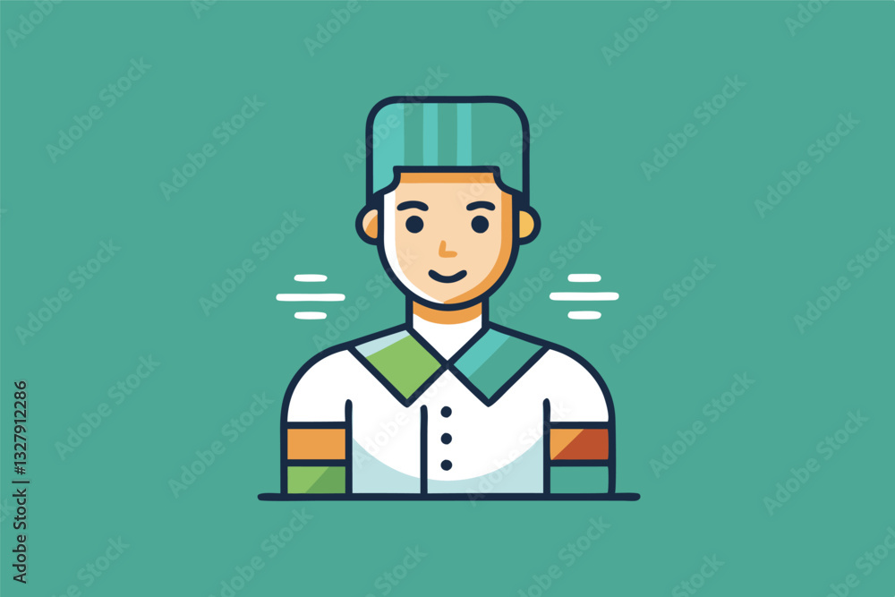 Poster character illustration of a young man with a beard wearing a modern outfit in a minimalistic design 