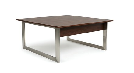 Fototapeta premium Elegant Square Coffee Table with Dark Wood Top and Stainless Steel Legs